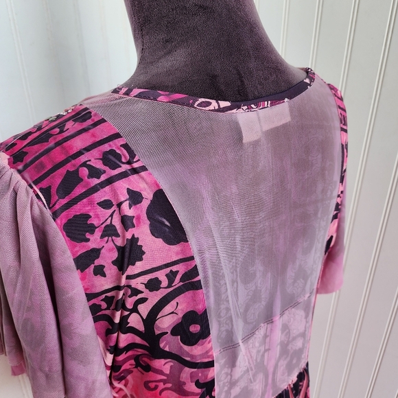 Cato Womens Dye Print Stretch Dress Studded Floral Paisley V-Neck Short Sleeve L - Picture 13 of 15